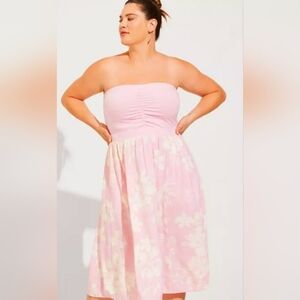 torrid Pink Strapless Floral Midi Dress